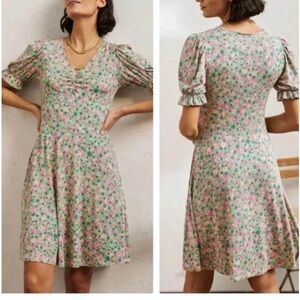 Boden V-Neck Jersey Dress Highland Green, Floret Cluster‎ Size 8